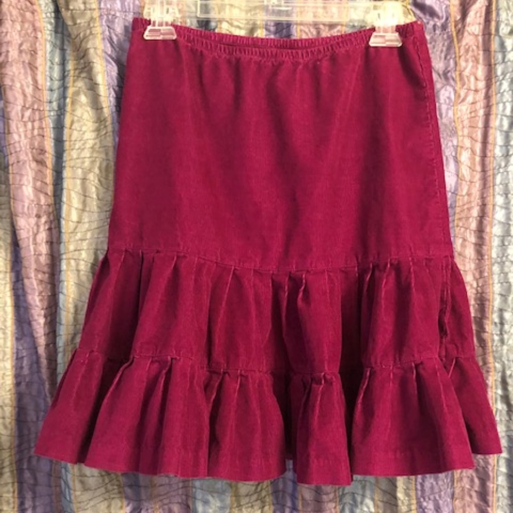 Wine Corduroy Skirt with Elastic Waist